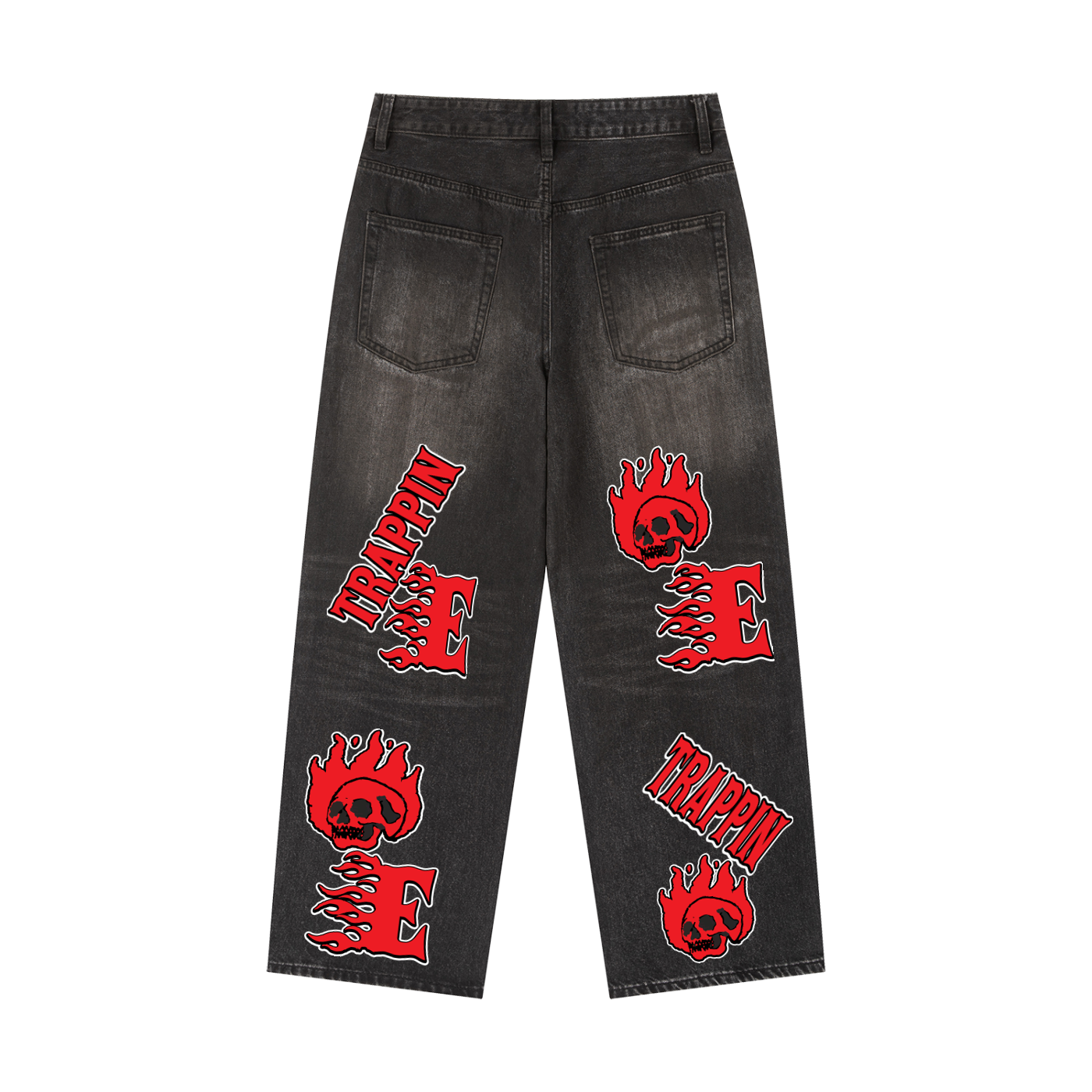 Every Body Trappin Red - Black Denim Baggy Jeans