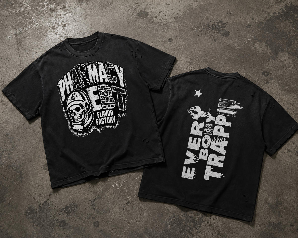 Pharmacy Every Body Trappin Distress Black Astronaut t-shirt