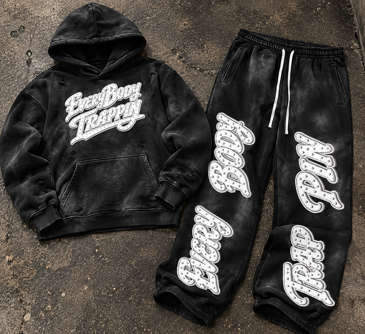 Every Body Trappin Distress Faded Hoodie and Sweatpants