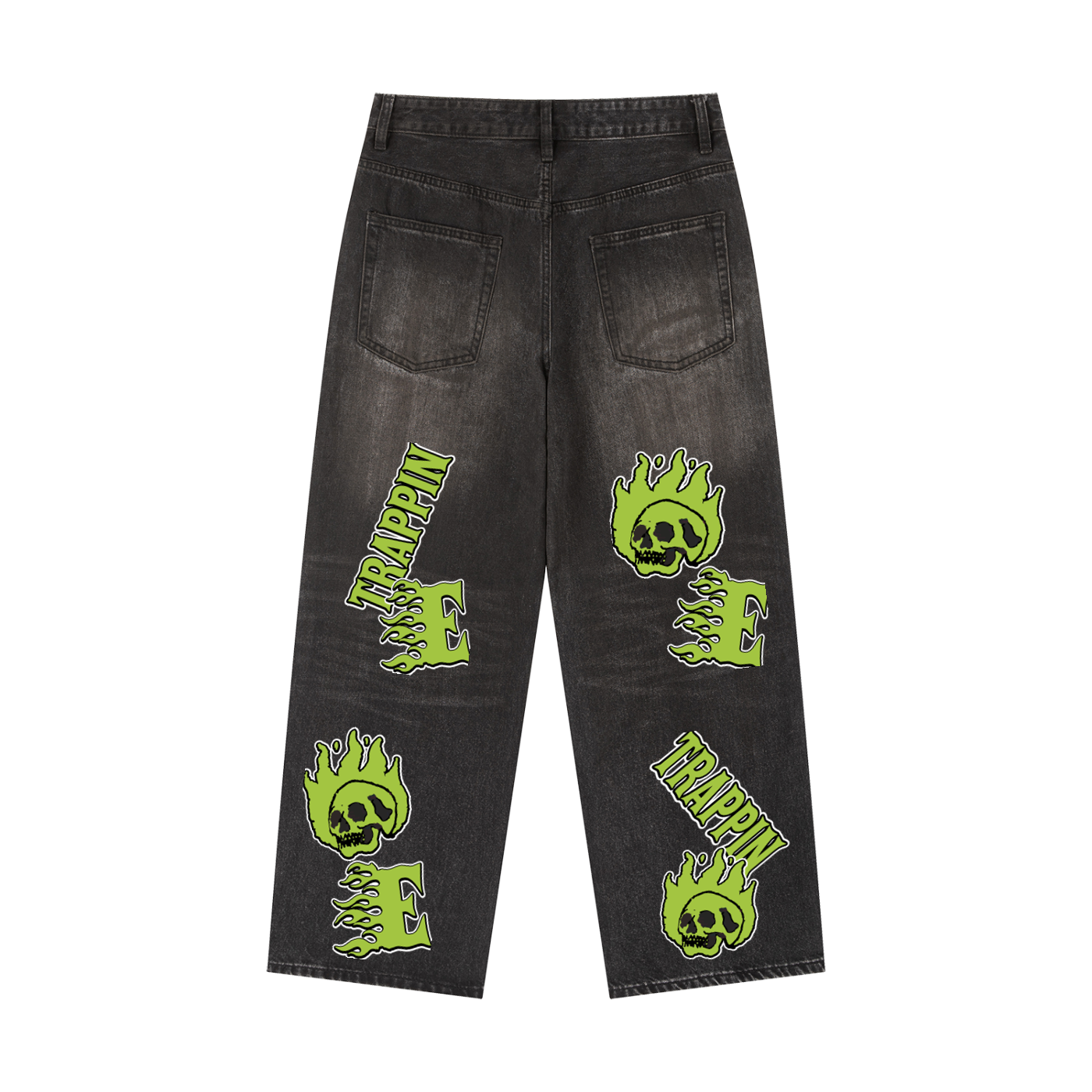 Every Body Trappin Green - Black Denim Baggy Jeans