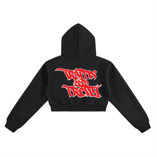 Trappin and Pretty Women Cropped Black Hoodie