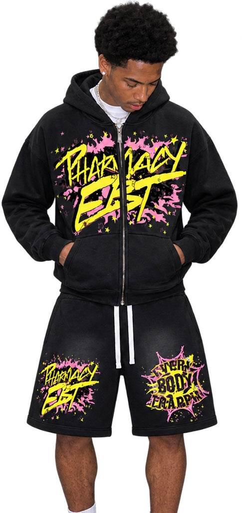 Pharmacy EBT Faded Black Zip Hoodie and Shorts