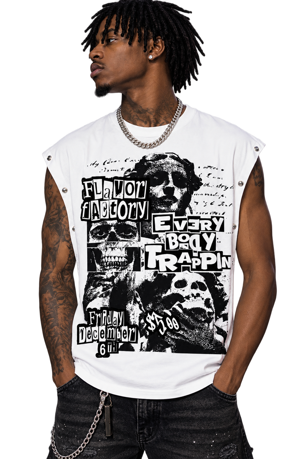 Every Body Trappin White Distressed Tank Top
