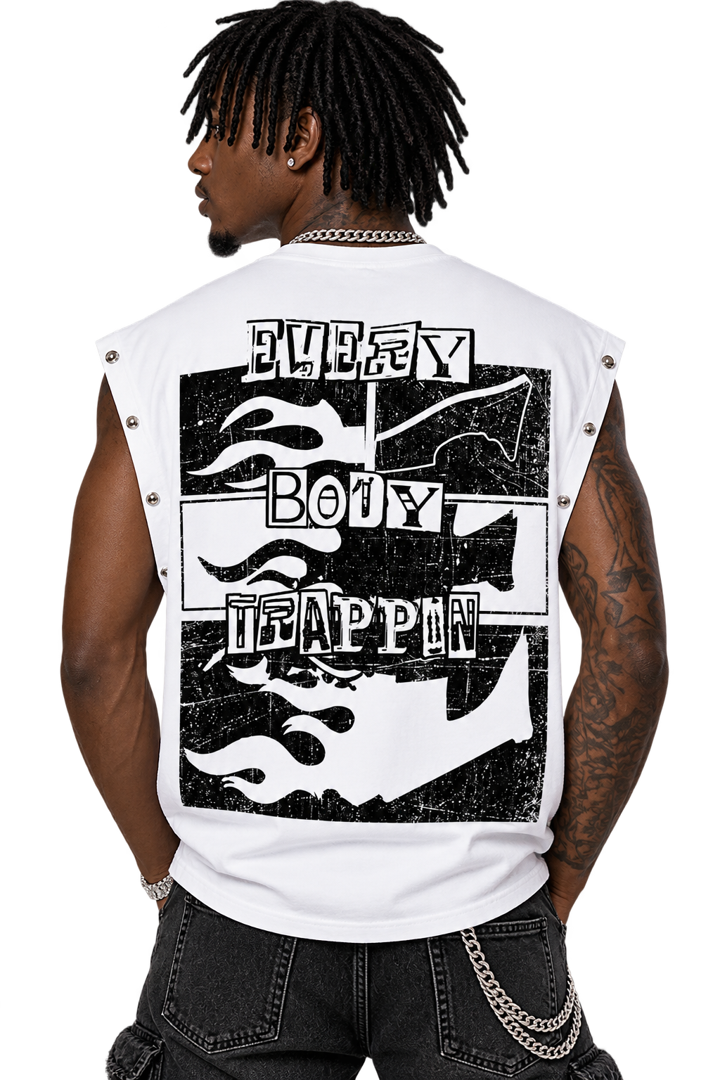 Every Body Trappin White Distressed Tank Top