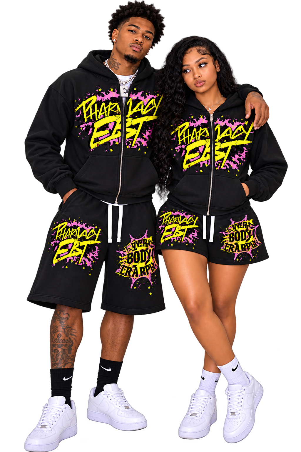 Pharmacy EBT Faded Black Zip Hoodie and Shorts