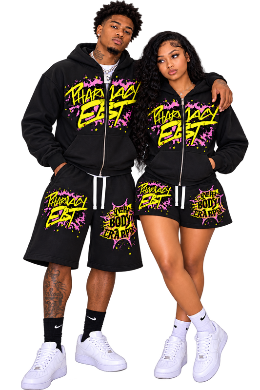 Pharmacy EBT Faded Black Zip Hoodie and Shorts
