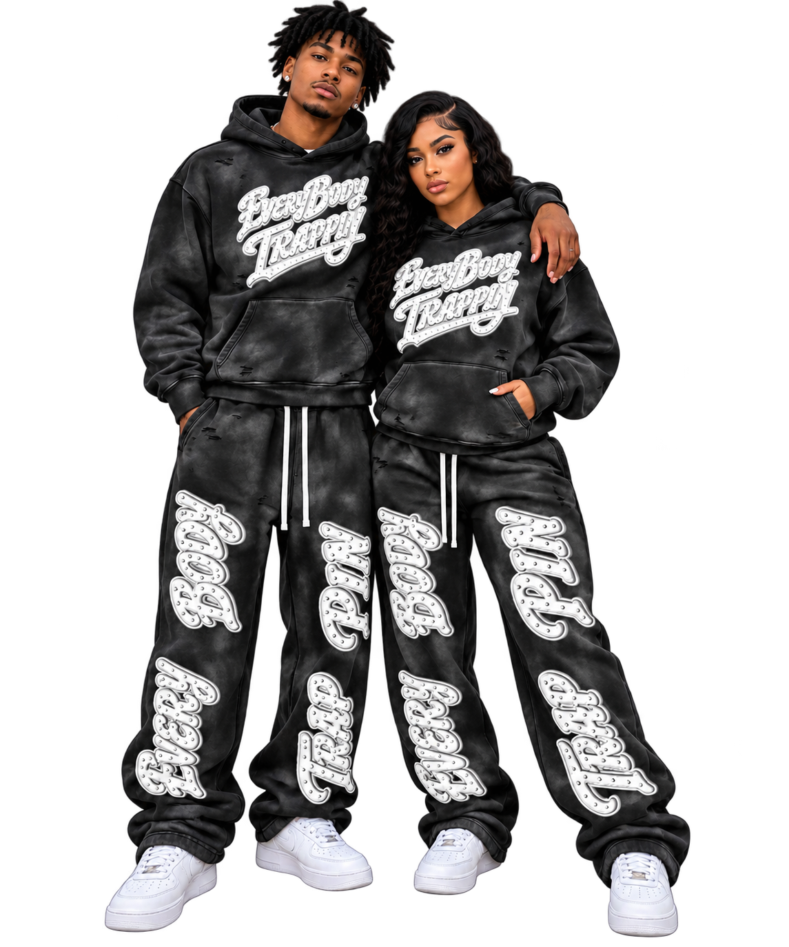 Every Body Trappin Distress Faded Hoodie and Sweatpants