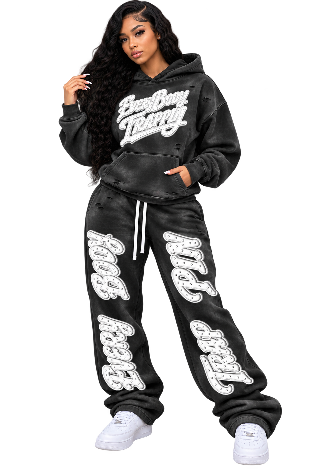 Every Body Trappin Distress Faded Hoodie and Sweatpants